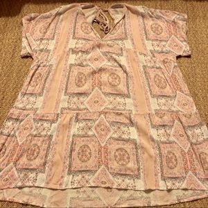 Boho peachy printed Flowy mini dress short sleeve